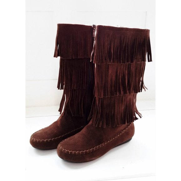 Candice-48 3-Layer Fringe Moccasin Flat Boots NWOT - Picture 2 of 5
